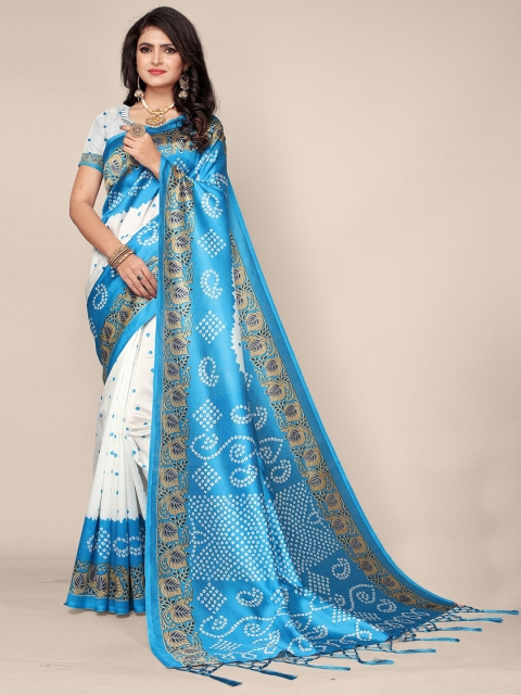 

DIVASTRI Turquoise Blue & White Bandhani Art Silk Bandhani Saree