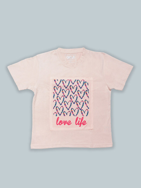 

GOJI Kids Peach-Coloured V-Neck Tropical T-shirt