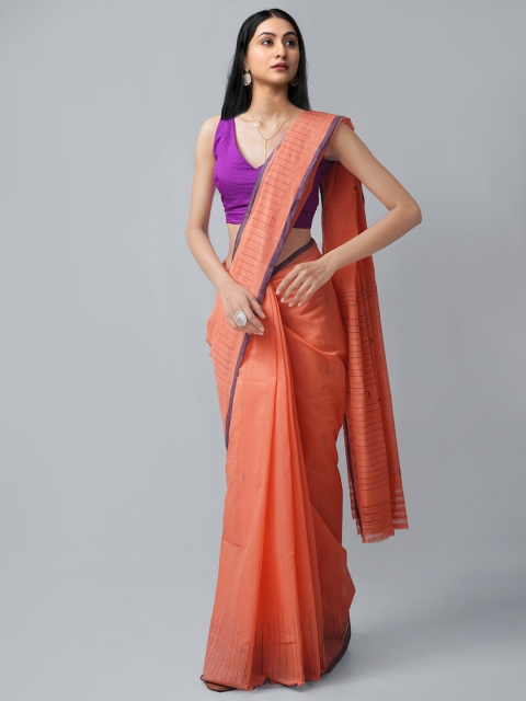 

Unnati Silks Orange & Purple Woven Design Pure Cotton Venkatgiri Saree