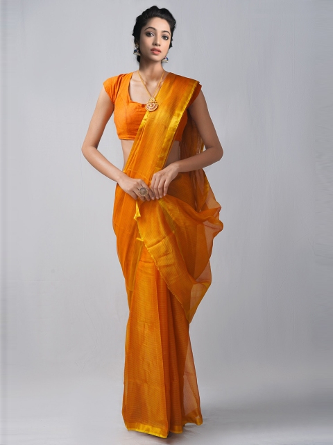 

Unnati Silks Orange & Gold-Toned Woven Design Zari Pure Silk Kota Saree