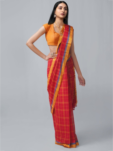 

Unnati Silks Red & Yellow Woven Design Pure Cotton Venkatgiri Saree