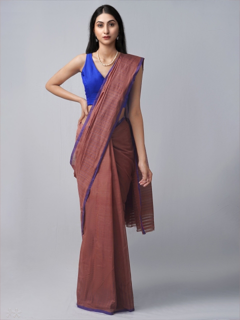 

Unnati Silks Brown & Navy Blue Woven Design Pure Cotton Venkatgiri Saree