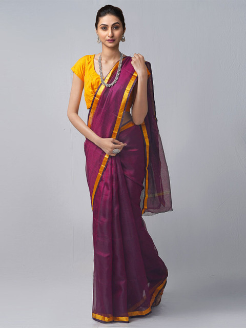 

Unnati Silks Purple & Gold-Toned Zari Pure Silk Kota Saree