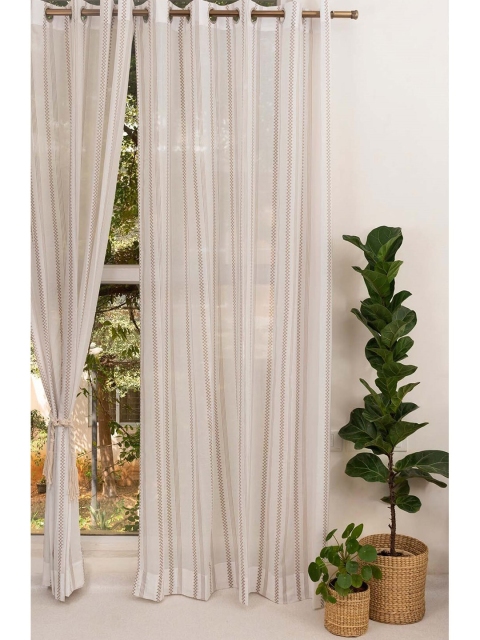 

The Yellow Dwelling Grey & Off White Striped Sheer Window Curtain