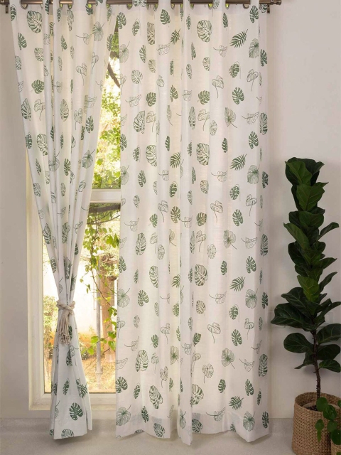 

The Yellow Dwelling Green & White Floral Sheer Door Curtain