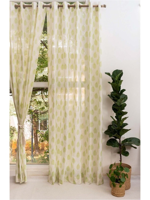 

The Yellow Dwelling Green & White Floral Sheer Door Curtain