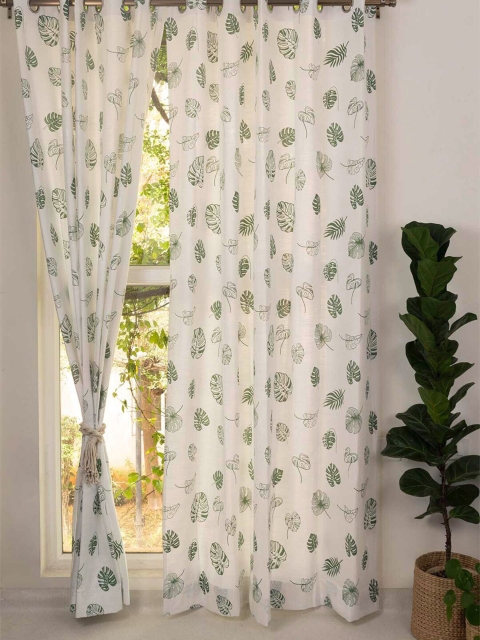 

The Yellow Dwelling Green & White Floral Sheer Window Curtain