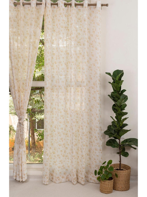 

The Yellow Dwelling Brown & White Floral Sheer Door Curtain