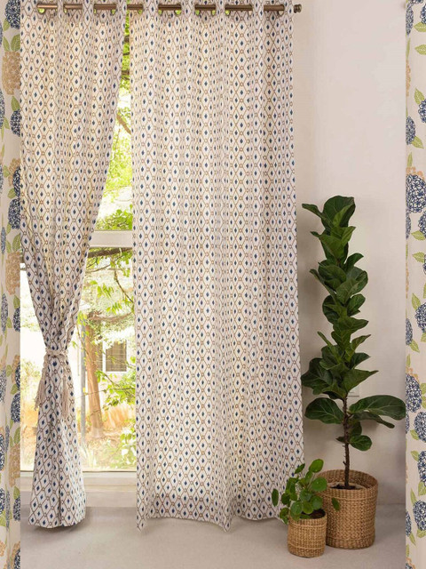 

The Yellow Dwelling Blue & White Geometric Window Curtain