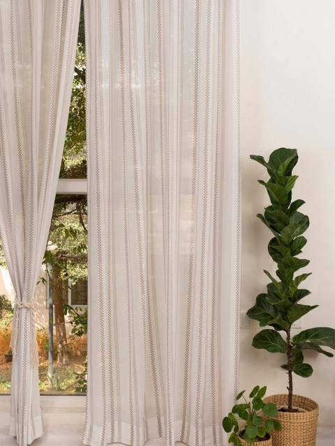 

The Yellow Dwelling Grey & Brown Striped Sheer Door Curtain