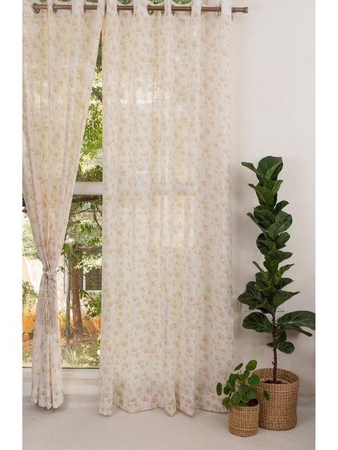 

The Yellow Dwelling Brown & White Floral Sheer Window Curtain