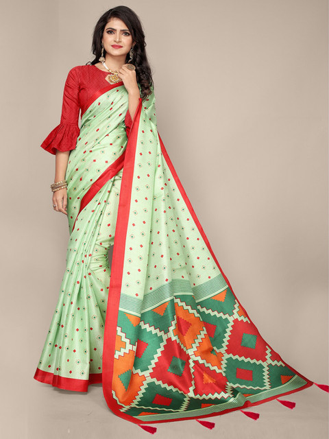 

DIVASTRI Lime Green & Red Art Silk Saree