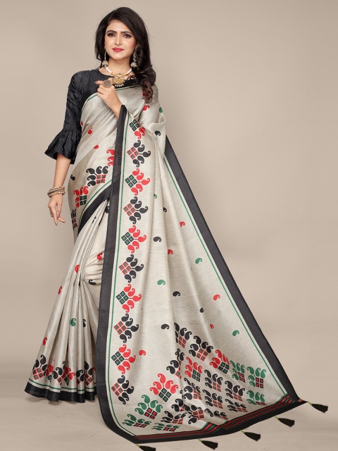 

DIVASTRI Silver-Toned & Black Embellished Art Silk Saree