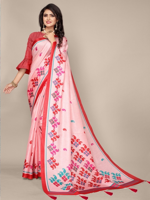 

DIVASTRI Peach-Coloured & Red Ethnic Motifs Art Silk Saree