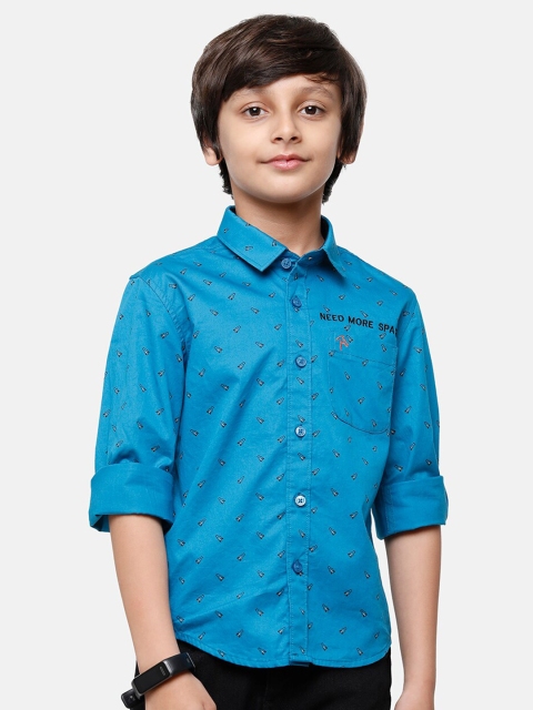

CP BRO Boys Blue Slim Fit Printed Casual Shirt
