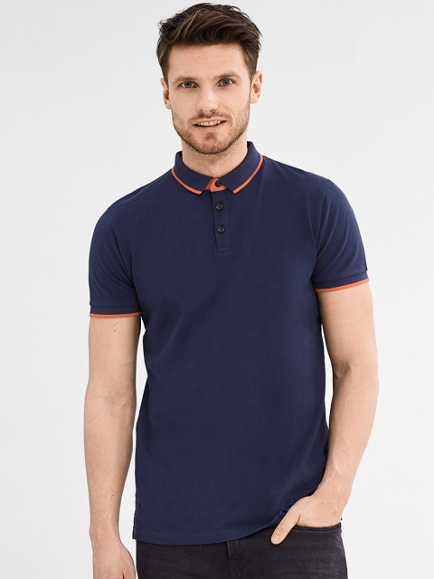 

ESPRIT Men Navy Solid Polo Collar T-shirt, Navy blue