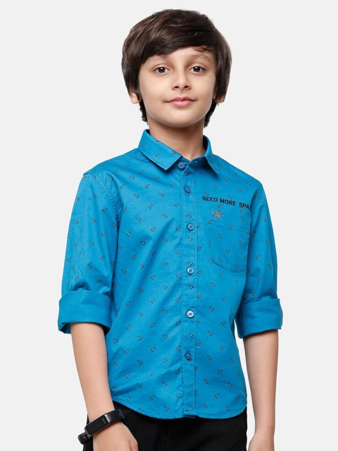 

CP BRO Boys Blue Slim Fit Printed Casual Shirt