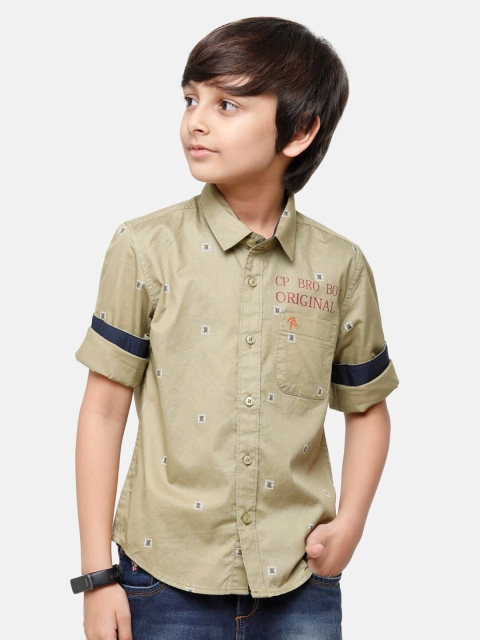 

CP BRO Boys Green Slim Fit Printed Casual Shirt