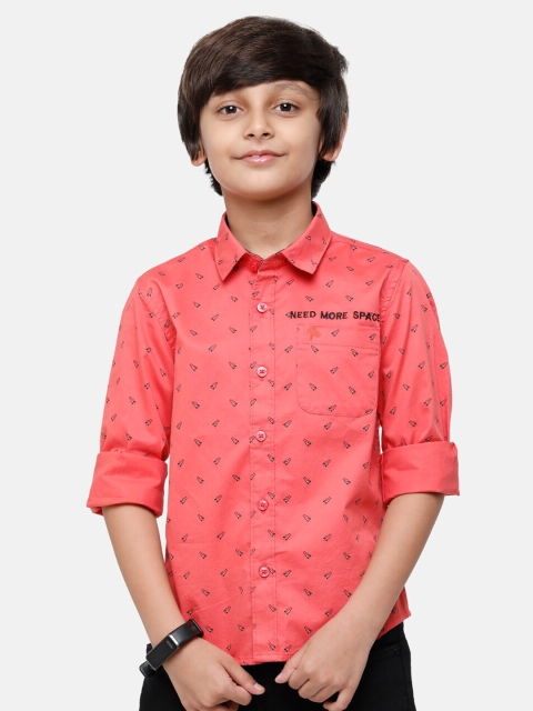 

CP BRO Boys Red Slim Fit Printed Casual Shirt