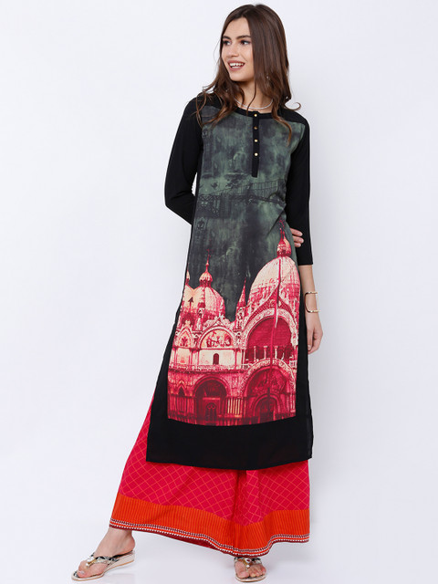 

Kurtas Women Black Printed Kurta