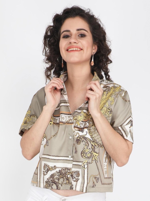

angloindu Camel Brown Floral Print Crop Top