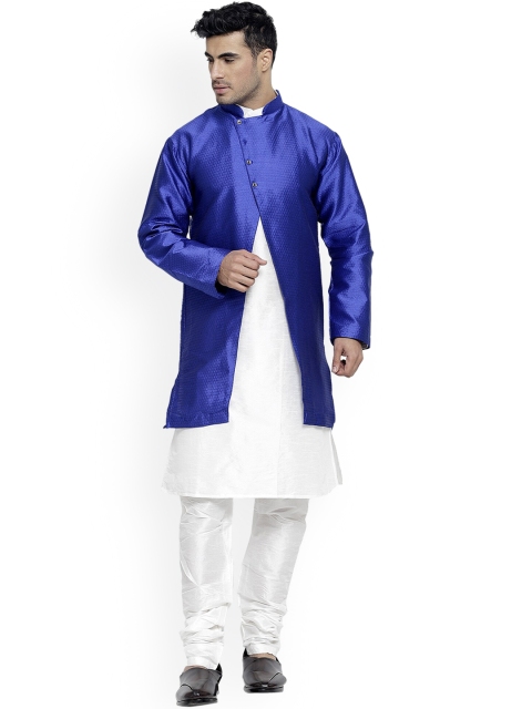 

Benstoke Men White Layered Dupion Silk Kurta with Pyjamas