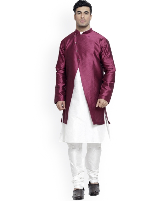 

Benstoke Men White Dupion Silk Kurta with Pyjamas