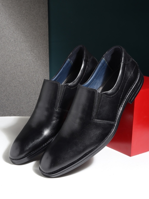 

Teakwood Leathers Men Black Solid Genuine Leathers Formal Slip-Ons