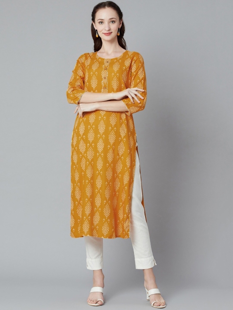 

PIROH Women Yellow Ethnic Motifs Printed Keyhole Neck Kurta
