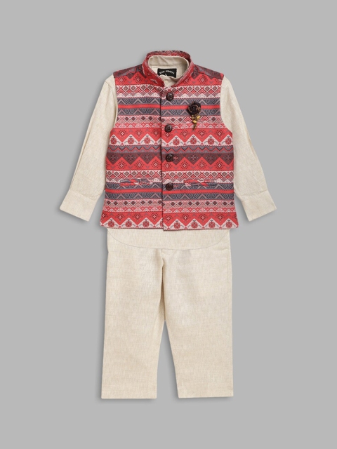 

Blue Giraffe Boys Multicoloured Embroidered High Slit Kurti with Pyjamas & With Dupatta, Multi