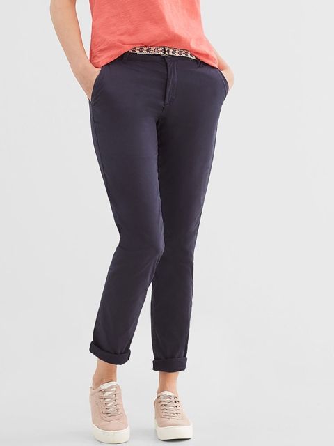 

ESPRIT Women Navy Blue Slim Fit Solid Chino Trousers