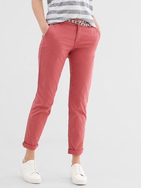 

ESPRIT Women Pink Slim Fit Solid Chino Trousers
