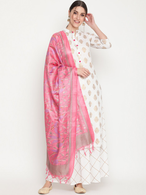 

THE NKS PLUS Women White Angrakha Pure Cotton Kurta with Palazzos & With Dupatta