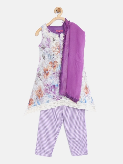 

Biba Girls Purple & Off-White Printed A-Line Kurta with Trousers & Dupatta