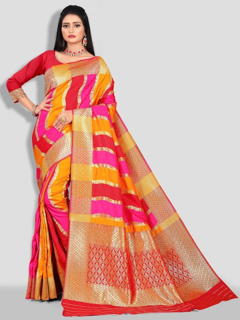 

Rivana Red & Orange Woven Design Zari Pure Silk Banarasi Saree