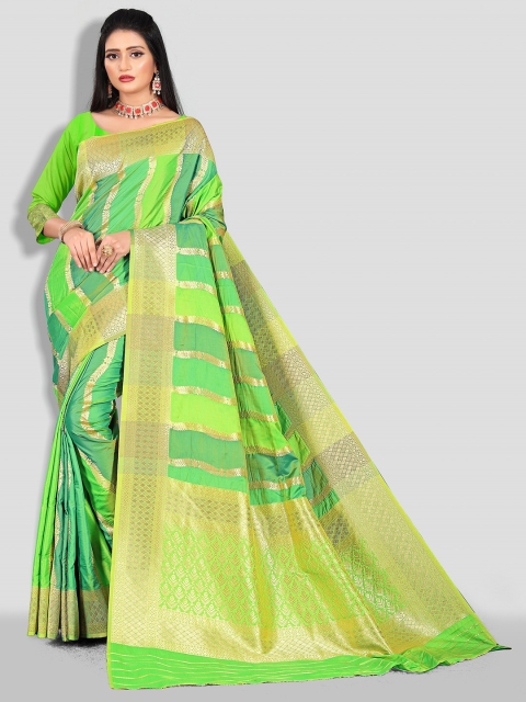 

Rivana Green & Gold-Toned Woven Design Zari Pure Silk Banarasi Saree