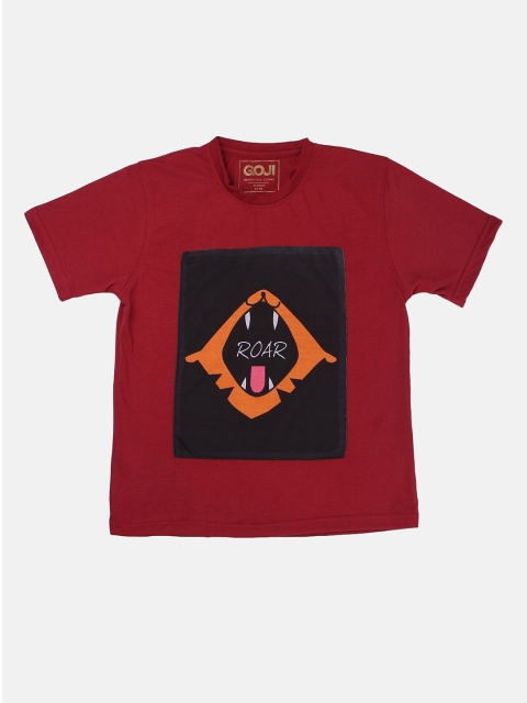 

GOJI Kids Maroon Typography Printed V-Neck T-shirt