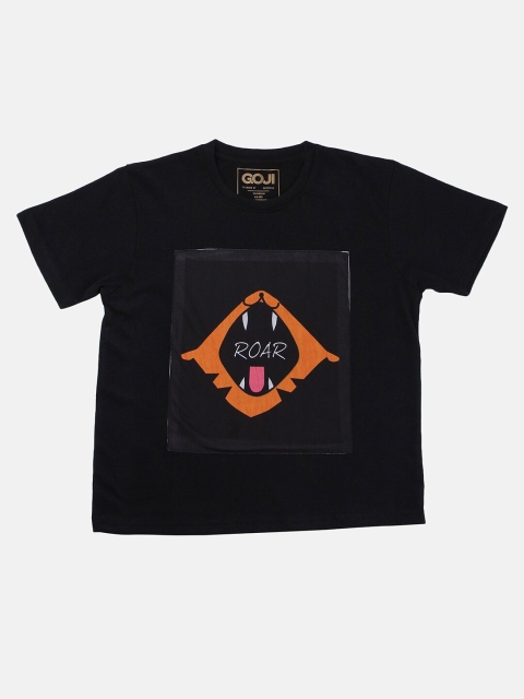 

GOJI Kids Black Typography Printed V-Neck T-shirt