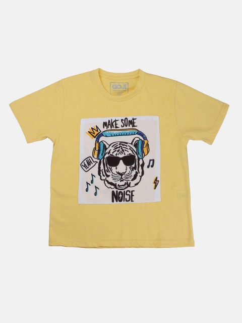 

GOJI Kids Yellow Printed Applique T-shirt