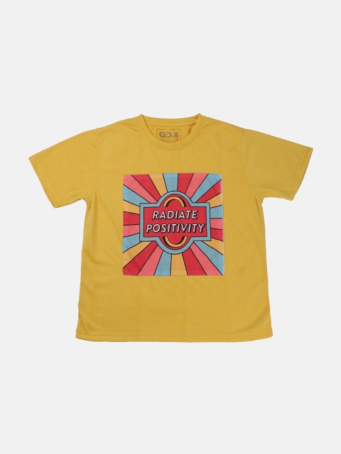 

GOJI Kids Mustard Yellow Printed Applique T-shirt