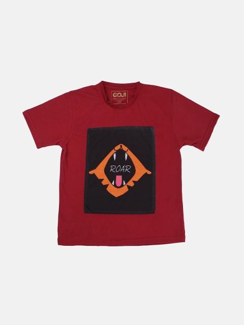 

GOJI Kids Maroon Typography Printed V-Neck T-shirt