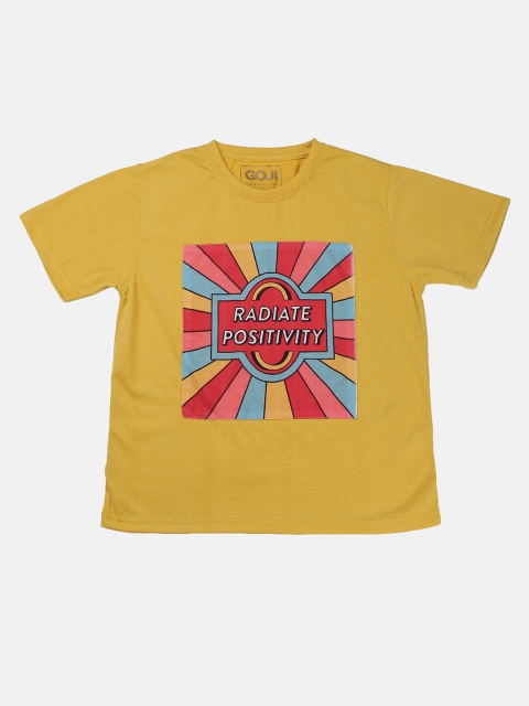 

GOJI Kids Mustard Yellow Printed Applique T-shirt