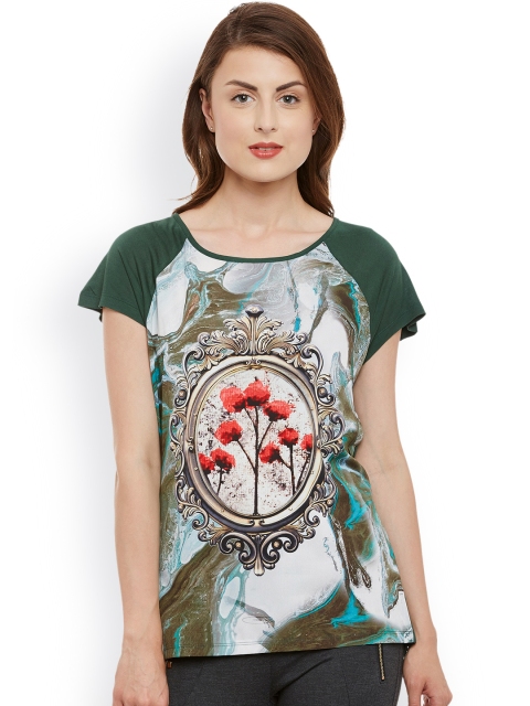 

Kazo Green Printed Straight Fit T-shirt