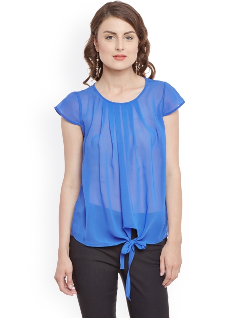 

Kazo Women Blue Sheer Tie-Up Top