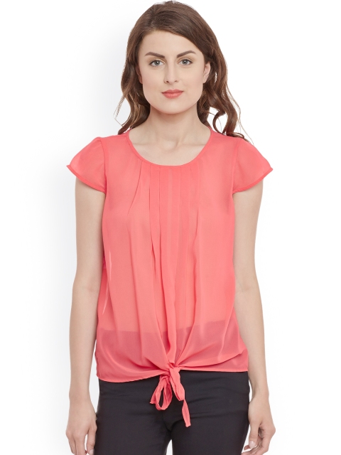 

Kazo Women Peach-Coloured Sheer Tie-Up Top