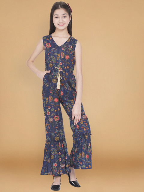 

titliyan Girls Navy Blue & Red Printed Basic Jumpsuit