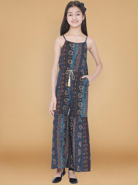 

titliyan Girls Navy Blue & Red Printed Basic Jumpsuit with Layered
