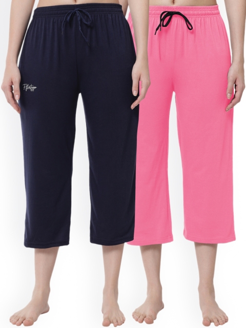 

FFLIRTYGO Women Pack of 2 Navy Blue & Pink Capris