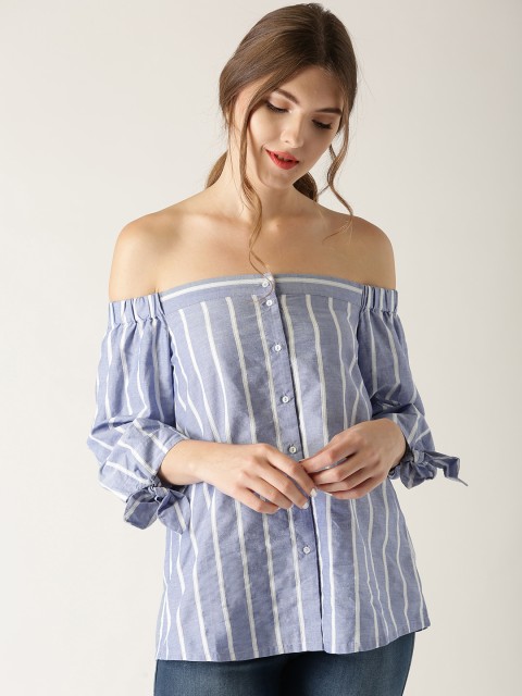 

ESPRIT Women Blue Striped Bardot Top