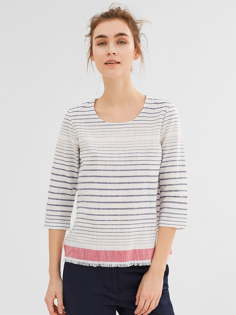 

ESPRIT Women White & Navy Striped Top